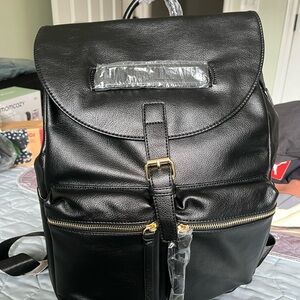 Black Faux Leather Backpack